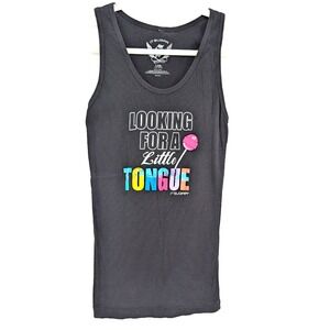 Y2K Black Ribbed Slim Fit Tank Large Candy Graphic 2010s Indie Sleaze Baddie